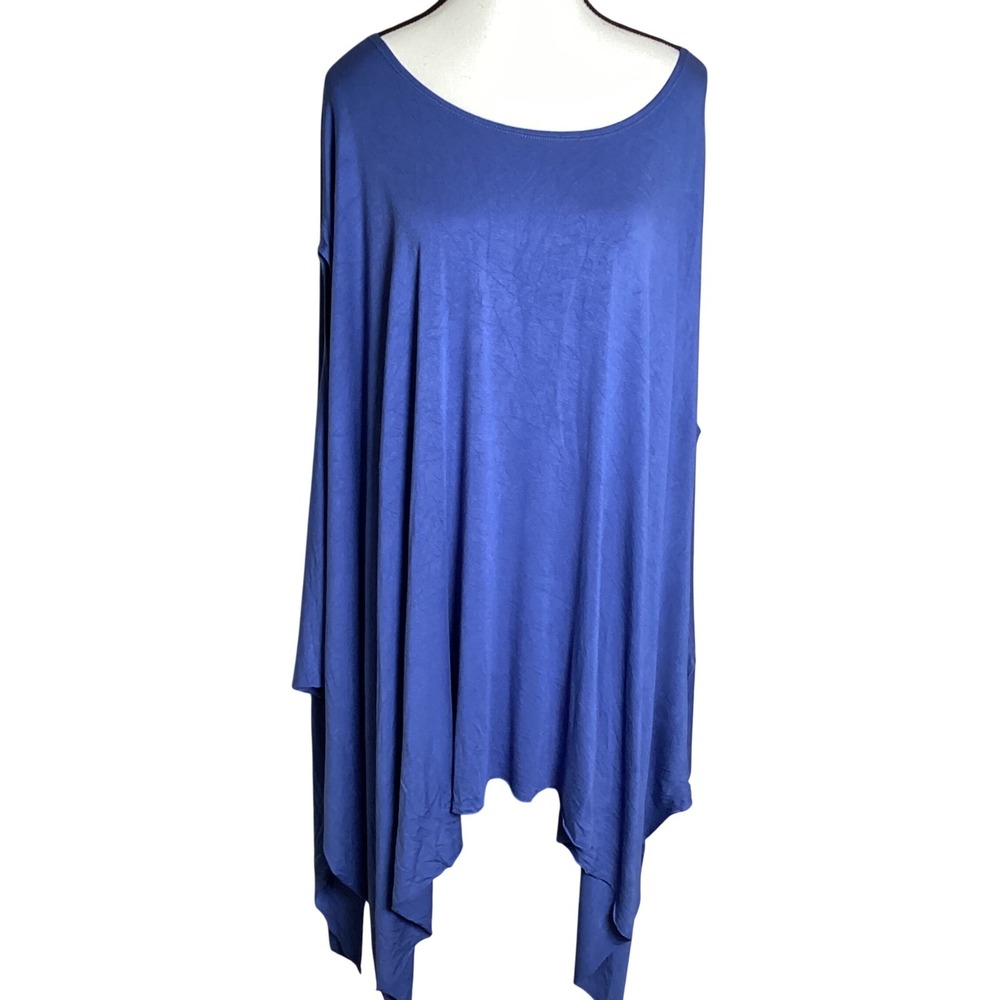 Three Bird Nest Royal Blue Oversized Sharkbite Poncho Tunic Top One Size O/S